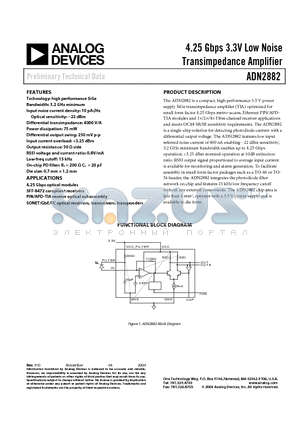 ADN2882XCHIPS-WP datasheet - 4.25 Gbps 3.3V Low Noise Transimpedance Amplifier