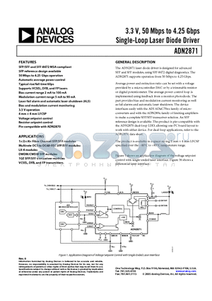 ADN2871ACPZ-RL datasheet - 3.3 V, 50 Mbps to 4.25 Gbps Single-Loop Laser Diode Driver