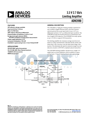 ADN2890ACP-RL7 datasheet - 3.3 V 2.7 Gb/s Limiting Amplifier