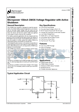 LP3995ITL-2.5 datasheet - Micropower 150mA CMOS Voltage Regulator with Active Shutdown