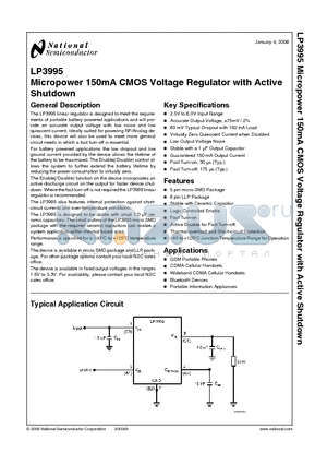LP3995ITL-1.5 datasheet - Micropower 150mA CMOS Voltage Regulator with Active Shutdown