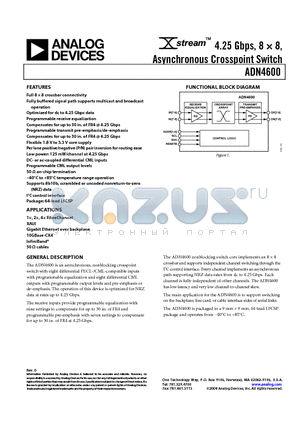 ADN4600 datasheet - 4.25 Gbps, 8  8, Asynchronous Crosspoint Switch