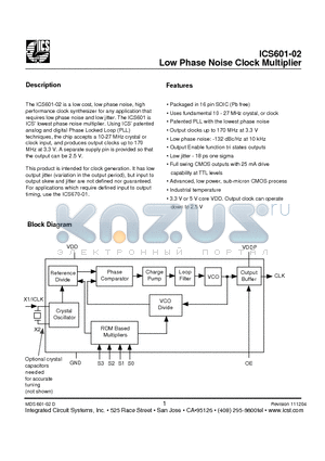 ICS601M-02IL datasheet - Low Phase Noise Clock Multiplier