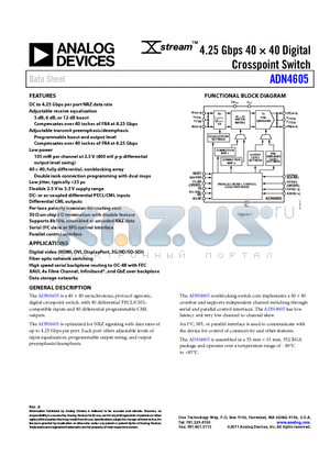 ADN4605ABPZ datasheet - 4.25 Gbps 40  40 Digital