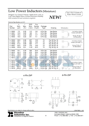 L-14904 datasheet - Low Power Inductors (Miniature)