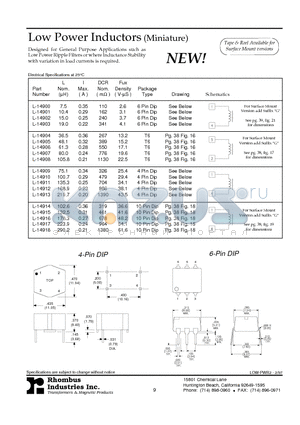 L-14908 datasheet - Low Power Inductors (Miniature)