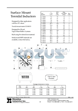 L-15004 datasheet - Surface Mount Toroidal Inductors