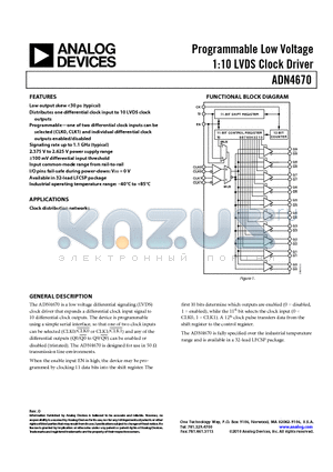 ADN4670BCPZ datasheet - Programmable Low Voltage 1:10 LVDS Clock Driver