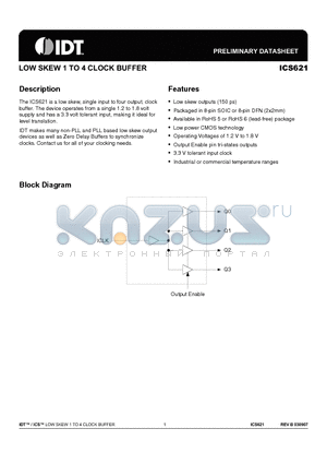 ICS621MIT datasheet - LOW SKEW 1 TO 4 CLOCK BUFFER