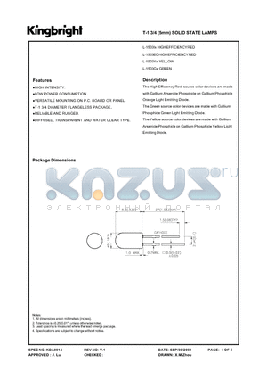 L-1503 datasheet - T-1 3/4 (5mm) SOLID STATE LAMPS