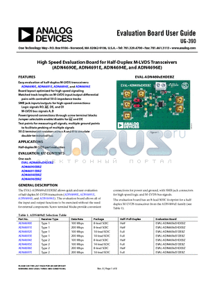 ADN4692E datasheet - High Speed Evaluation Board for Half-Duplex M-LVDS Transceivers