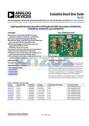 ADN4693E datasheet - High Speed Evaluation Board for Full Duplex M-LVDS Transceivers