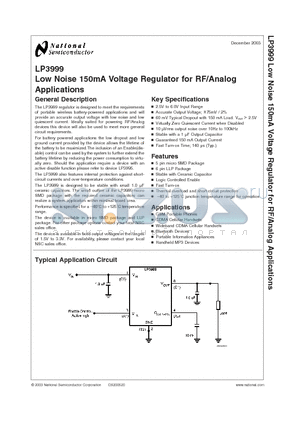 LP3999ITL-1.5 datasheet - Low Noise 150mA Voltage Regulator for RF/Analog Applications