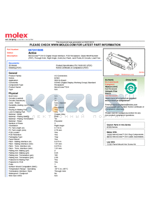 67351-4006 datasheet - MicroCross DVI-D Digital Visual Interface, PCB Receptacle, Glass-filledPolyesterPBT), Through Hole, Right Angle, Gold (Au) Flash, Jack Posts,24 Circuits, Lead Free