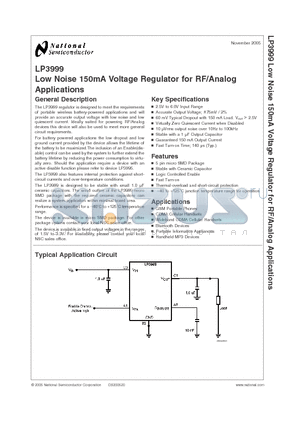 LP3999ITL-1.5NOPB datasheet - Low Noise 150mA Voltage Regulator for RF/Analog Applications