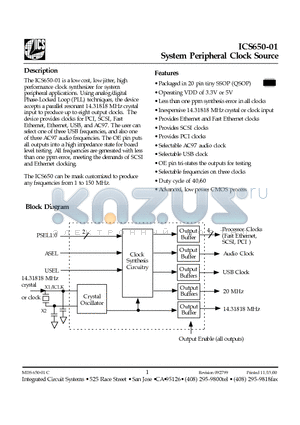 ICS650R-01IT datasheet - System Peripheral Clock Source