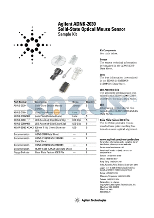 ADNS-2030 datasheet - Solid-State Optical Mouse Sensor Sample Kit