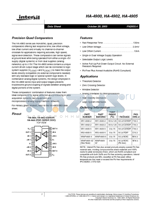 HA1-4900-2 datasheet - Precision Quad Comparators