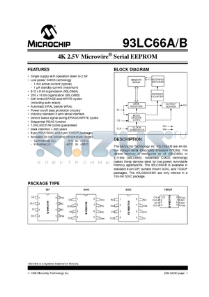93LC66B-ISN datasheet - 4K 2.5V Microwire Serial EEPROM