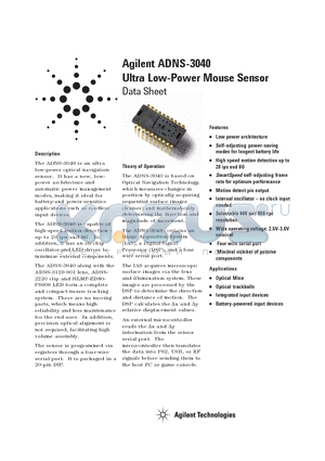 ADNS-3040 datasheet - Ultra Low-Power Mouse Sensor