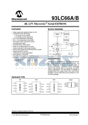 93LC66B-P datasheet - 4K 2.5V Microwire  Serial EEPROM