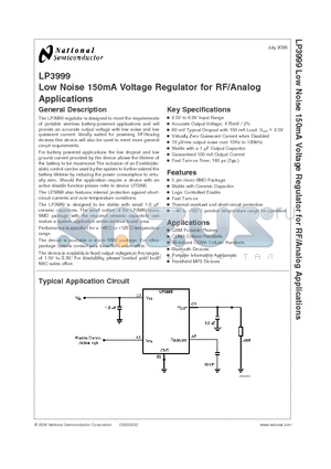 LP3999ITL-3.3NOPB datasheet - Low Noise 150mA Voltage Regulator for RF/Analog Applications