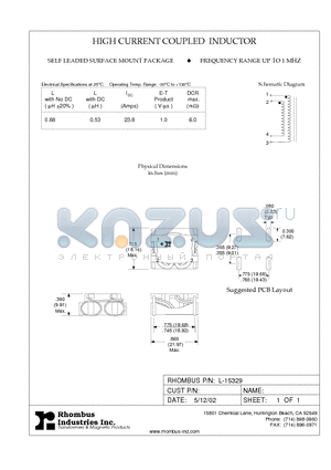 L-15329 datasheet - HIGH CURRENT COUPLED INDUCTOR
