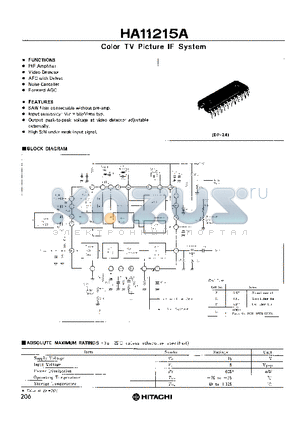 HA11215A datasheet - COLOR TV PICTURE IF SYSTEM