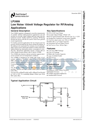 LP3999ITLX-2.1NOPB datasheet - Low Noise 150mA Voltage Regulator for RF/Analog Applications