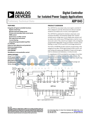 ADP1043 datasheet - Digital Controller for Isolated Power Supply Applications