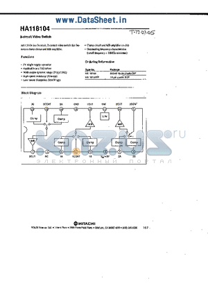 HA118104 datasheet - 3-circuit Video Switch