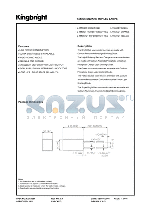 L-1553SRDT datasheet - 5x5mm SQUARE TOP LED LAMPS