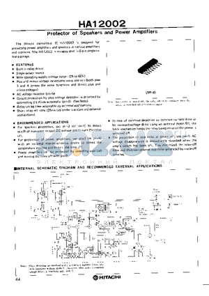 HA12002 datasheet - PROTECTOR OF SPEAKERS AND POWER AMPLIFIERS