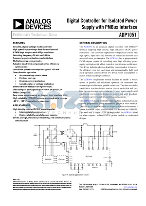 ADP1051DC1-EVALZ datasheet - Digital Controller for Isolated Power Supply with PMBus Interface