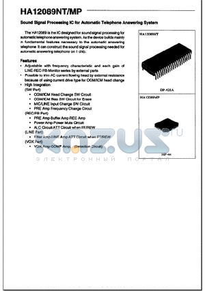 HA12089MP datasheet - Sound Signal Processing IC for Automatic Telephone Answering System