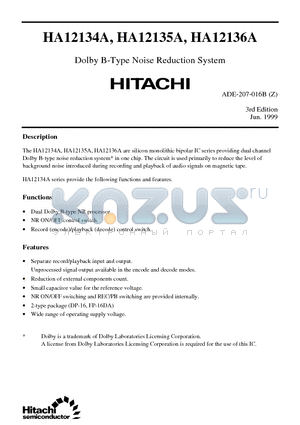 HA12135A datasheet - Dolby B-Type Noise Reduction System