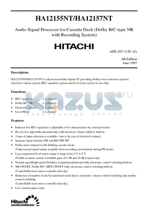 HA12155NT datasheet - Audio Signal Processor for Cassette Deck (Dolby B/C-type NR with Recording System)