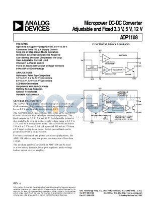 ADP1108AN-33 datasheet - Micropower DC-DC Converter Adjustable and Fixed 3.3 V, 5 V, 12 V