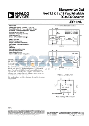 ADP1109A datasheet - Micropower Low Cost Fixed 3.3 V, 5 V, 12 V and Adjustable DC-to-DC Converter
