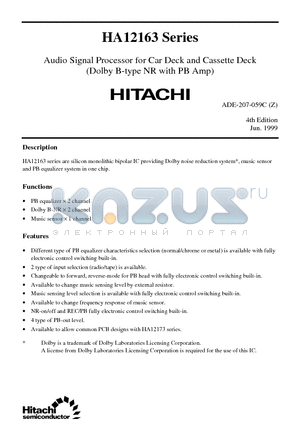 HA12164 datasheet - Audio Signal Processor for Car Deck and Cassette Deck (Dolby B-type NR with PB Amp)