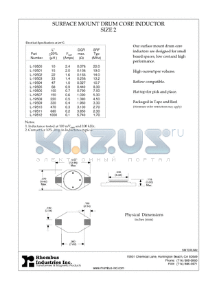 L-19508 datasheet - SURFACE MOUNT DRUM CORE INDUCTOR
