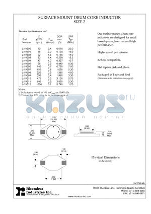 L-19510 datasheet - SURFACE MOUNT DRUM CORE INDUCTOR