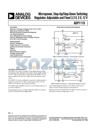 ADP1110 datasheet - Micropower, Step-Up/Step-Down Switching Regulator; Adjustable and Fixed 3.3 V, 5 V, 12 V