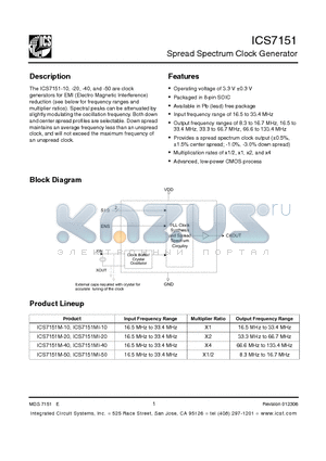 ICS7151M-10T datasheet - Spread Spectrum Clock Generator