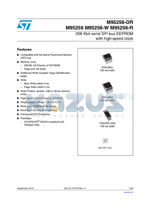 M95256-MW6TG/A datasheet - 256 Kbit serial SPI bus EEPROM with high-speed clock