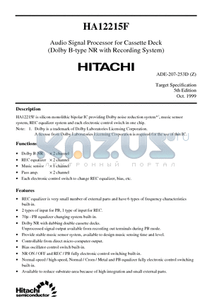 HA12215 datasheet - Audio Signal Processor for Cassette Deck(Dolby B-type NR with Recording System)