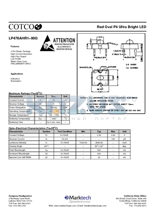 LP476AHR1-90G datasheet - Red Oval P4 Ultra Bright LED