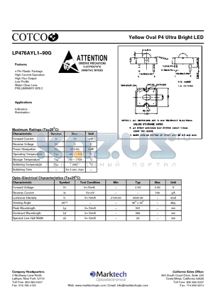 LP476AYL1-90G datasheet - Yellow Oval P4 Ultra Bright LED