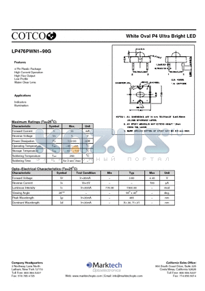 LP476PWN1-90G datasheet - White Oval P4 Ultra Bright LED