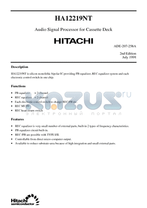 HA12219NT datasheet - Audio Signal Processor for Cassette Deck